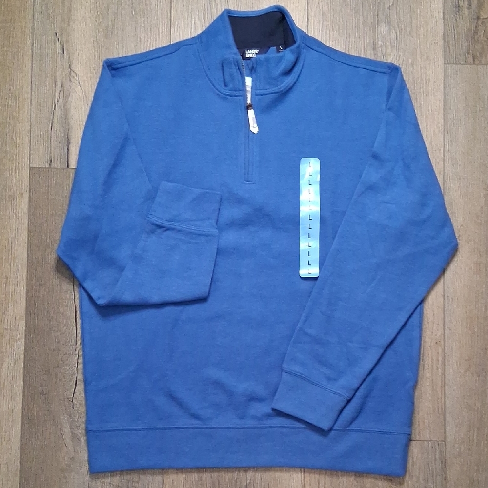 LANDS' END NWT Men's Bedford Knit Ribbed Quarter Zip Size L (42-44) Mariner Blue